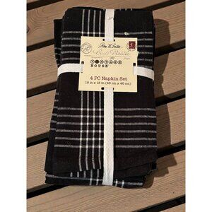Vintage House 4 Pc Napkin Set Black & White Plaid 18"x18" Cotton Made In India n